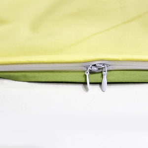 Close-up of Plain 210 TC Mercerised Cotton Duvet Cover - Green & Light Yellow