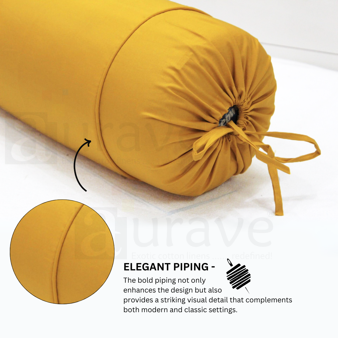 Plain Cotton 2 Pcs Bolster Cover Set - Mustard