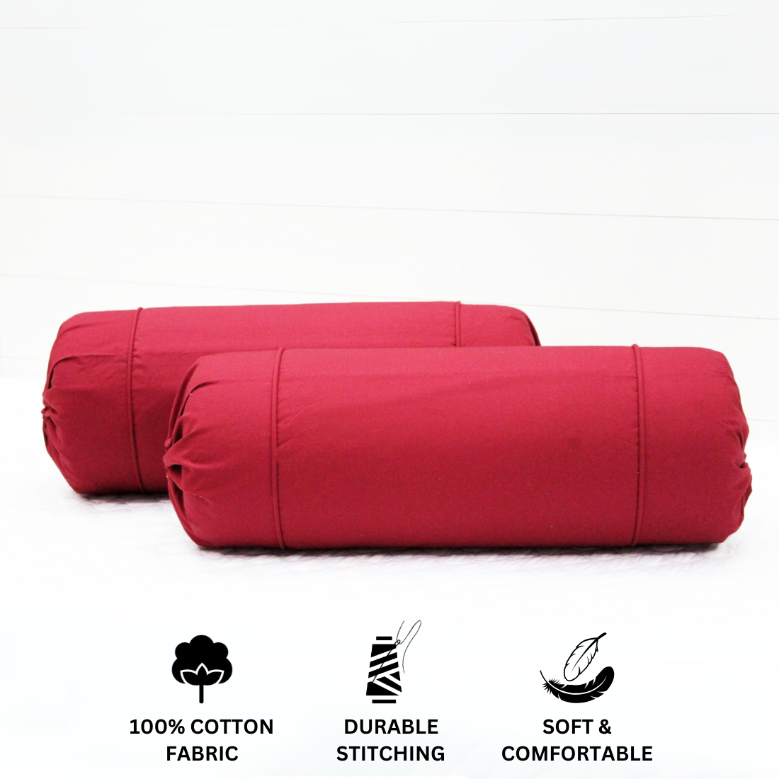 Plain Cotton 2 Pcs Bolster Cover Set - Maroon