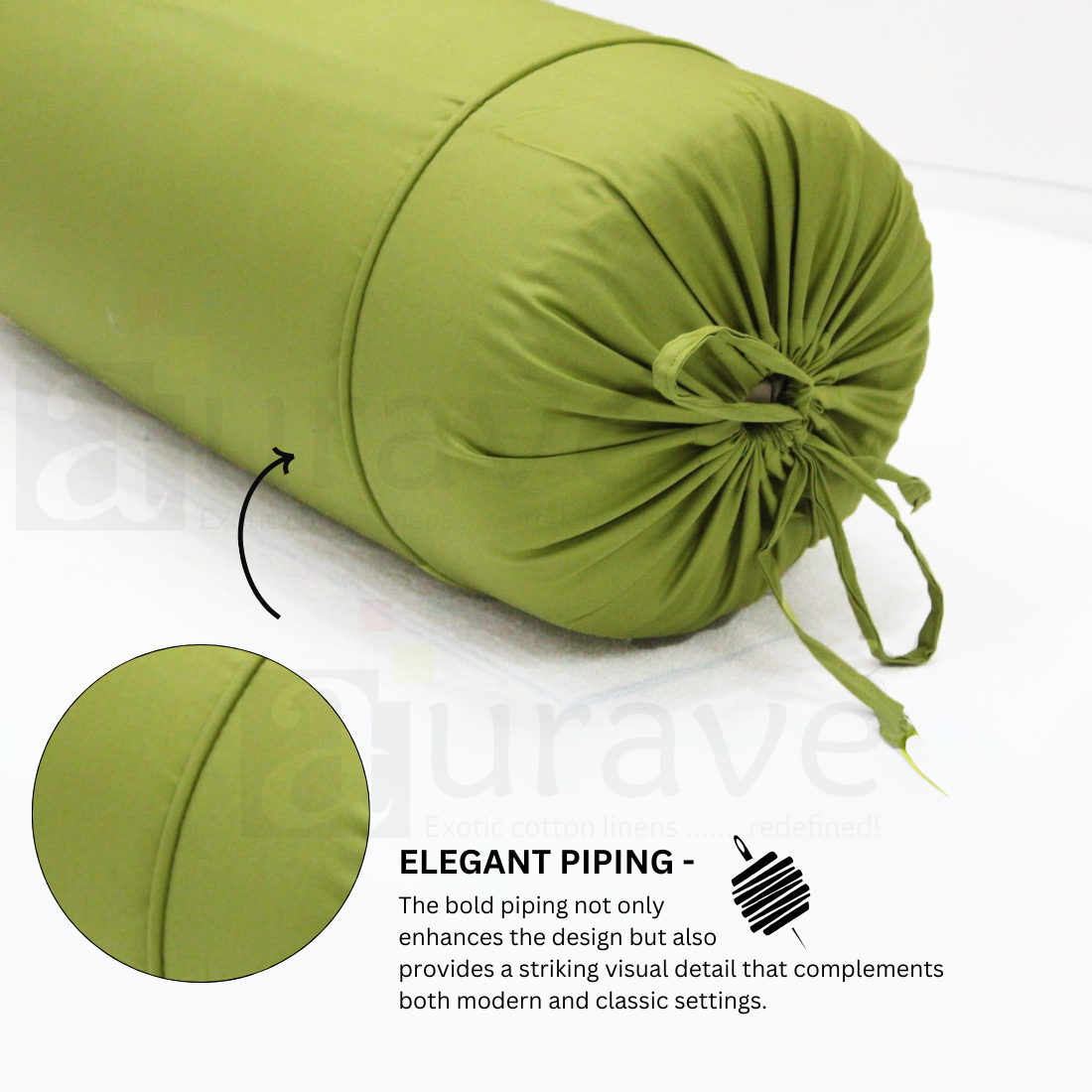 Plain Cotton 2 Pcs Bolster Cover Set - Green
