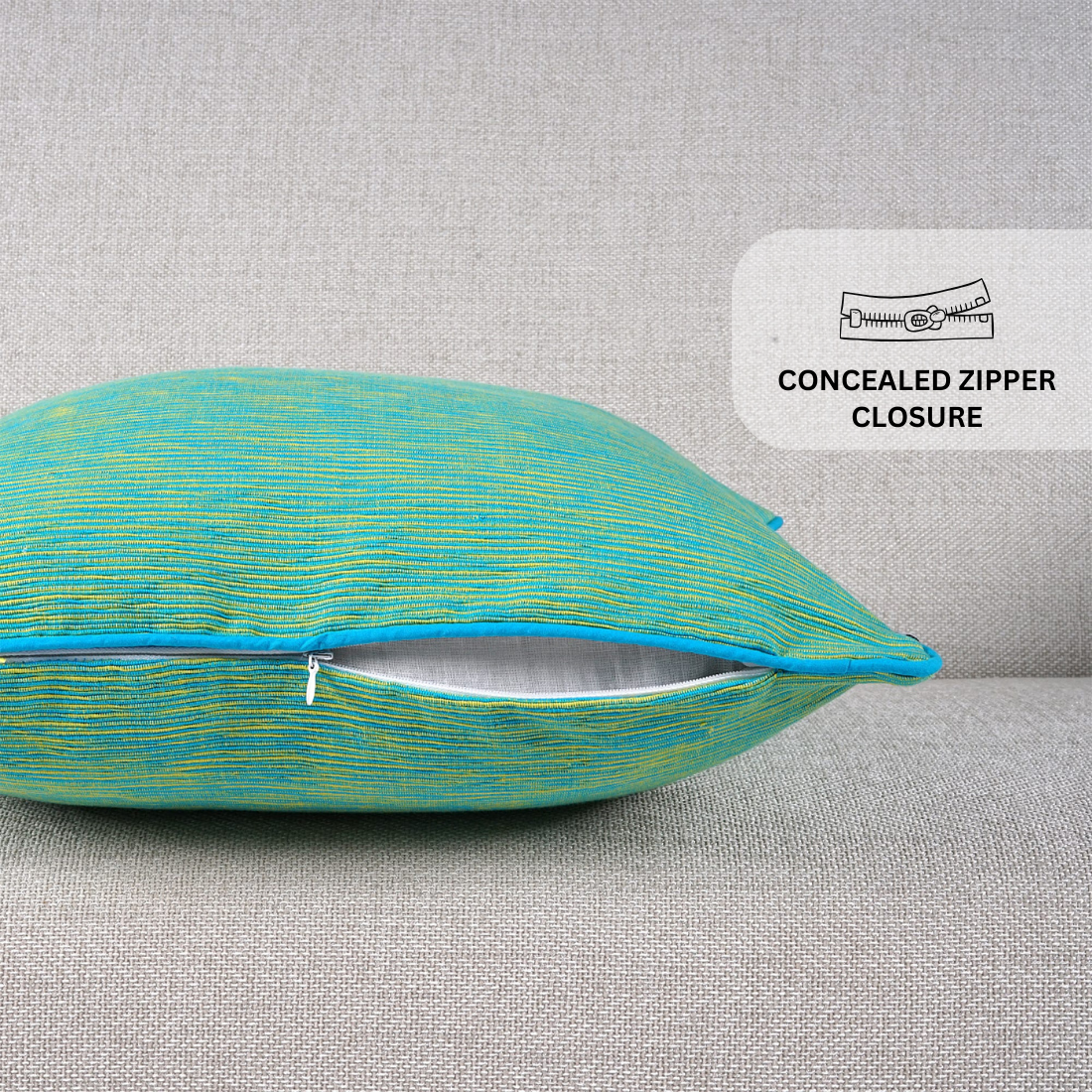 Woven Cotton Corded Stripe 1 Pc Cushion Cover - Blue & Green