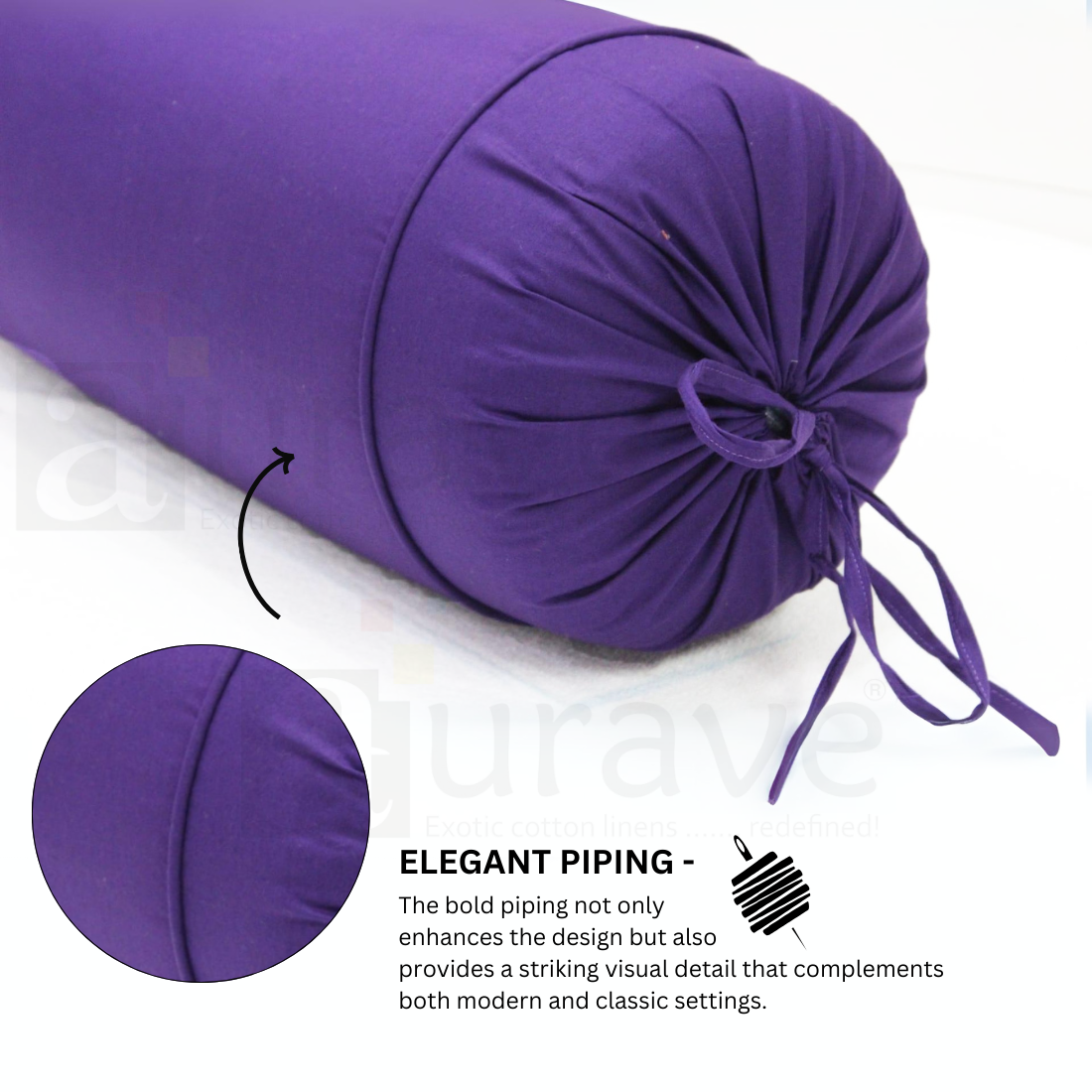 Plain Cotton 2 Pcs Bolster Cover Set - Dark Purple