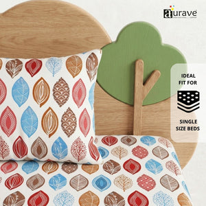 Single bed cotton bedsheet 60x90 with matching pillow cover, leaf print ideal for kids single bed