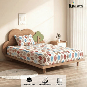 Kids bedroom cotton bedsheet 60x90 inches with warm tone leaf print, breathable and comfortable fabric