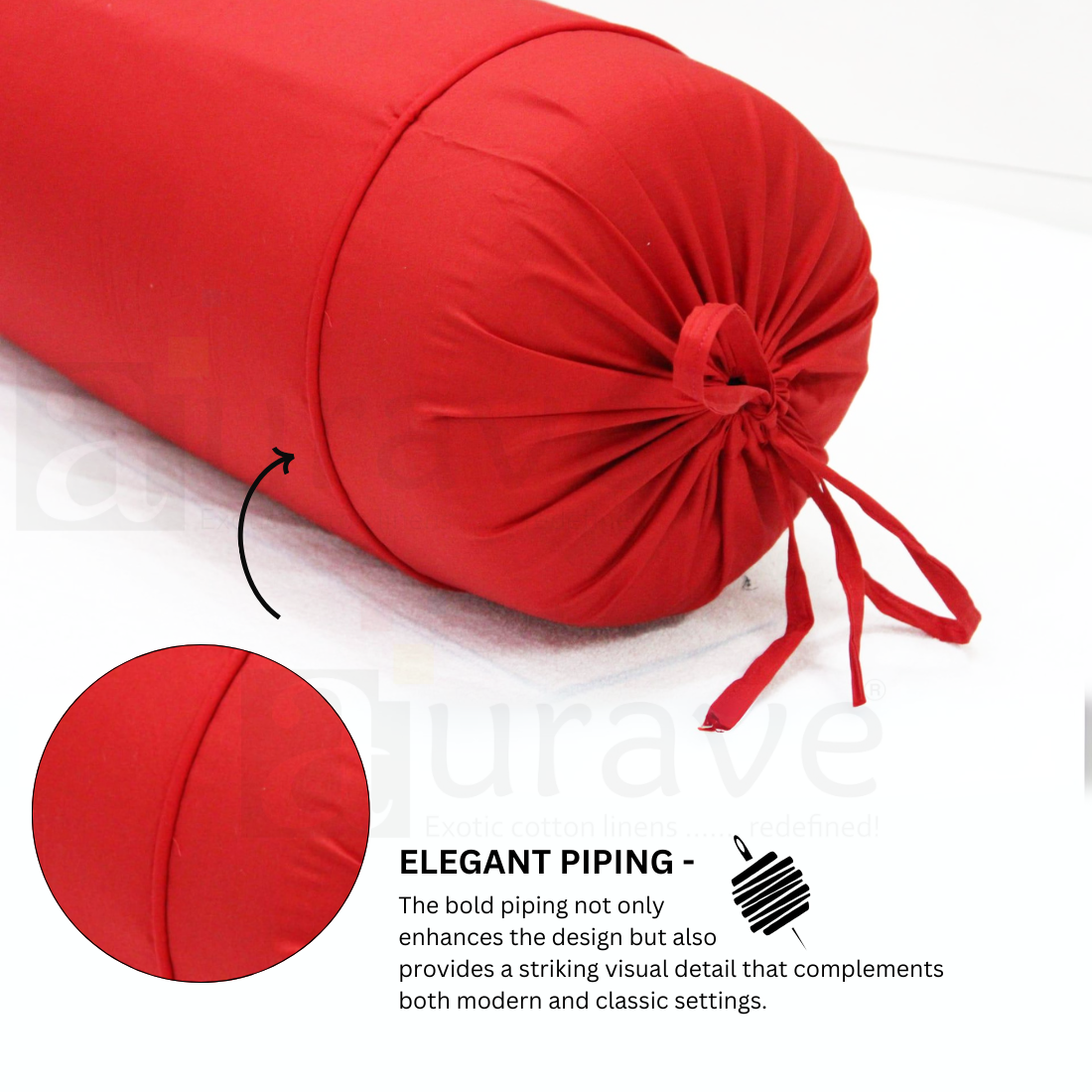 Plain Cotton 2 Pcs Bolster Cover Set - Red