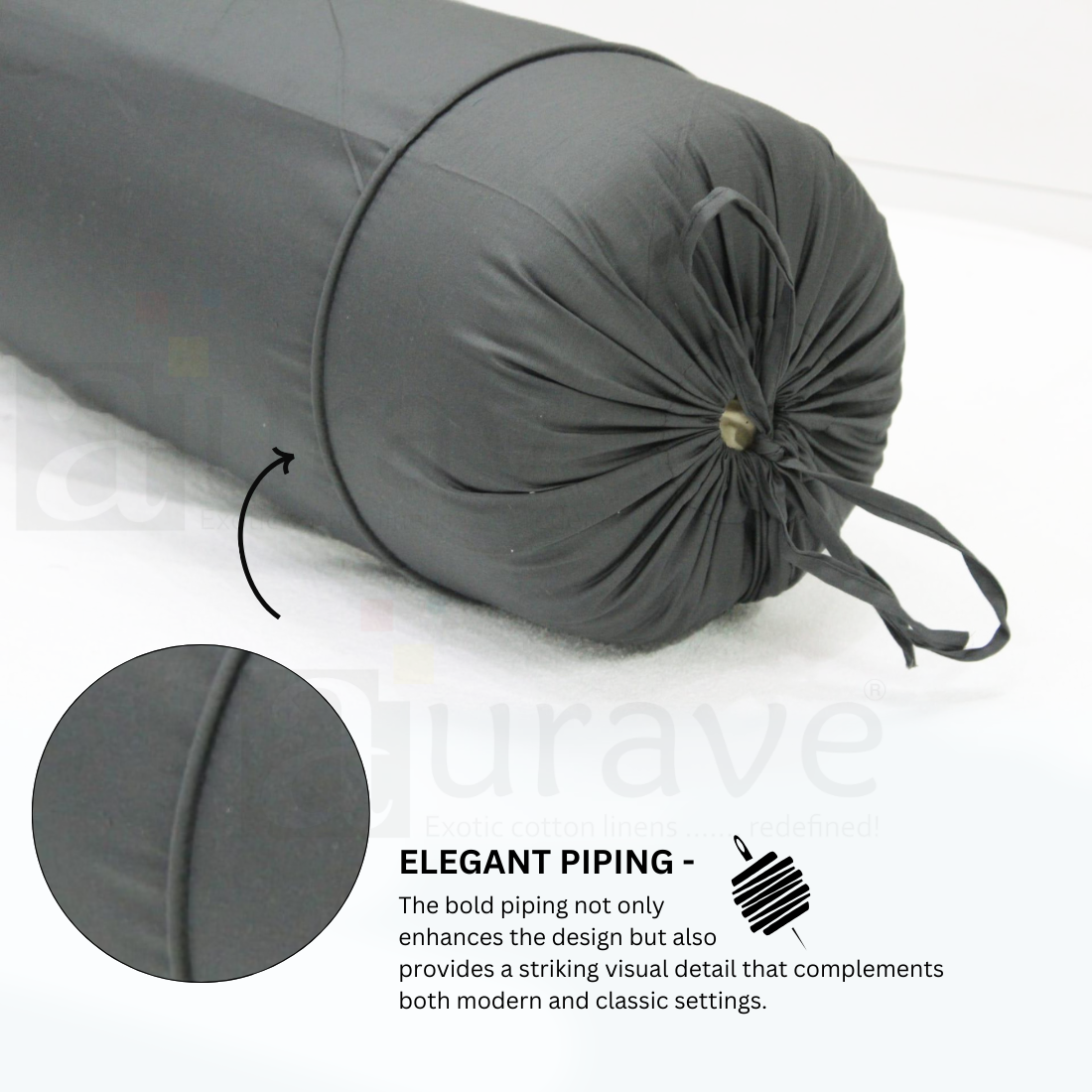 Plain Cotton 2 Pcs Bolster Cover Set - Grey