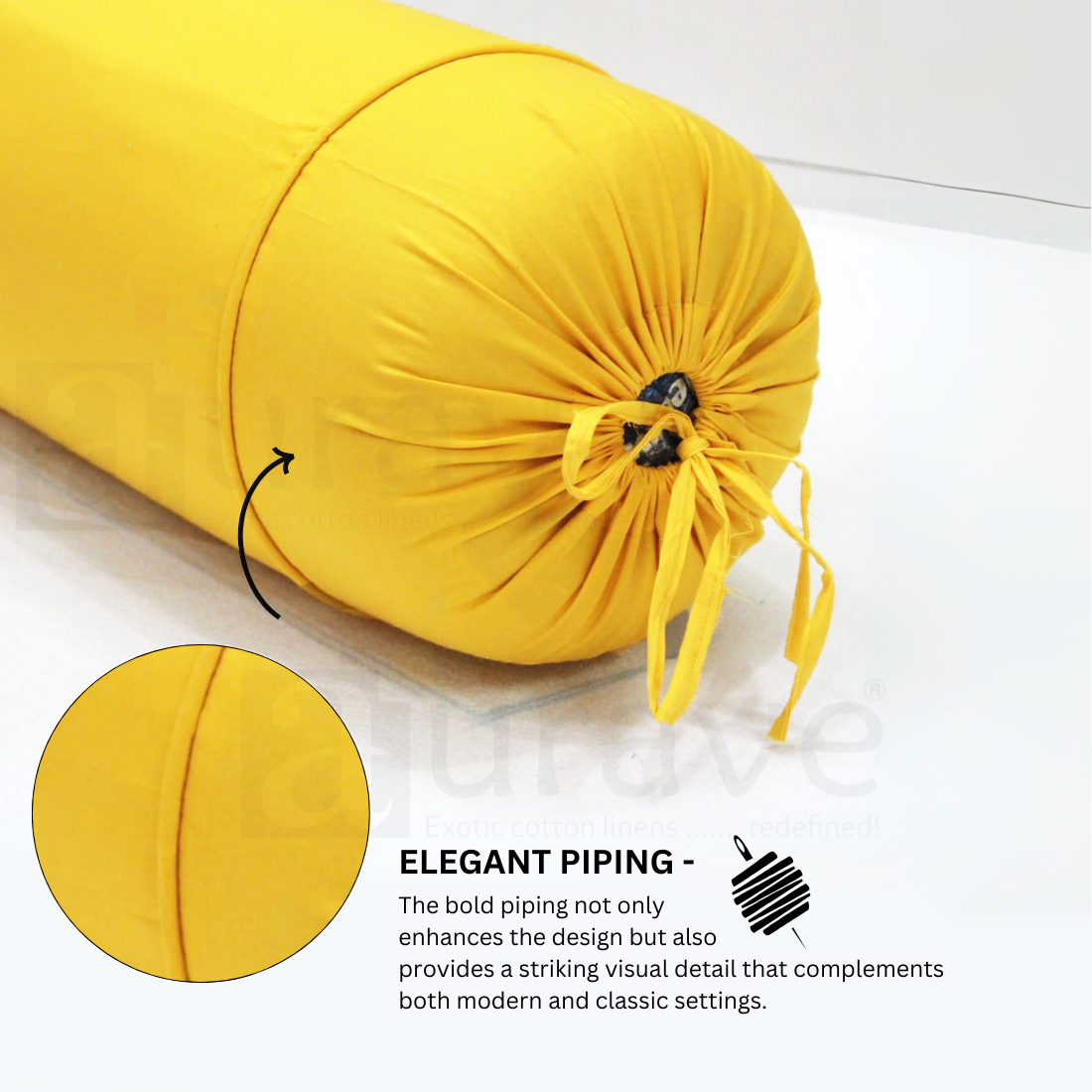Plain Cotton 2 Pcs Bolster Cover Set - Yellow