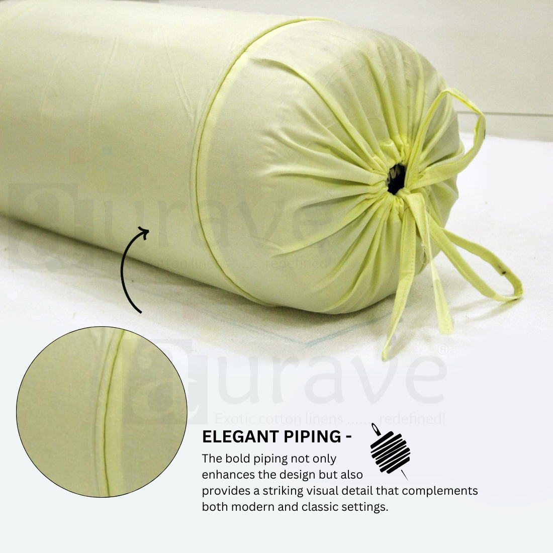 Plain Cotton 2 Pcs Bolster Cover Set - Light Yellow