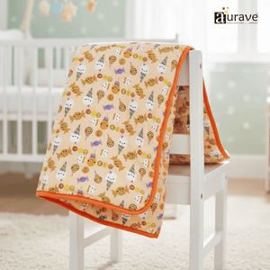 Kids Reversible Cotton Dohar | Soft 3-Layer AC Blanket with Floral Print - Orange