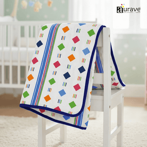 Kids Reversible Cotton Dohar | Soft 3-Layer AC Blanket with Geometrical Print - Blue