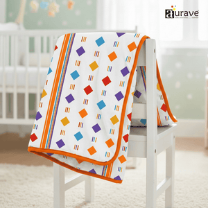 Kids Reversible Cotton Dohar | Soft 3-Layer AC Blanket with Geometrical Print - Orange