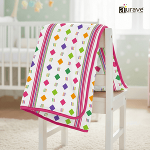 Kids Reversible Cotton Dohar | Soft 3-Layer AC Blanket with Geometrical Print - Pink