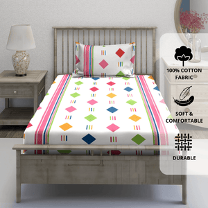 Digital Print Single Fitted Bedsheet for Kids with Pillow Covers - Pink