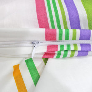 Printed Green Stripes Geometrical Squares Cotton Duvet Cover with Zipper