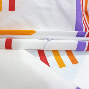 Printed Orange Stripes Geometrical Squares Cotton Duvet Cover with Zipper