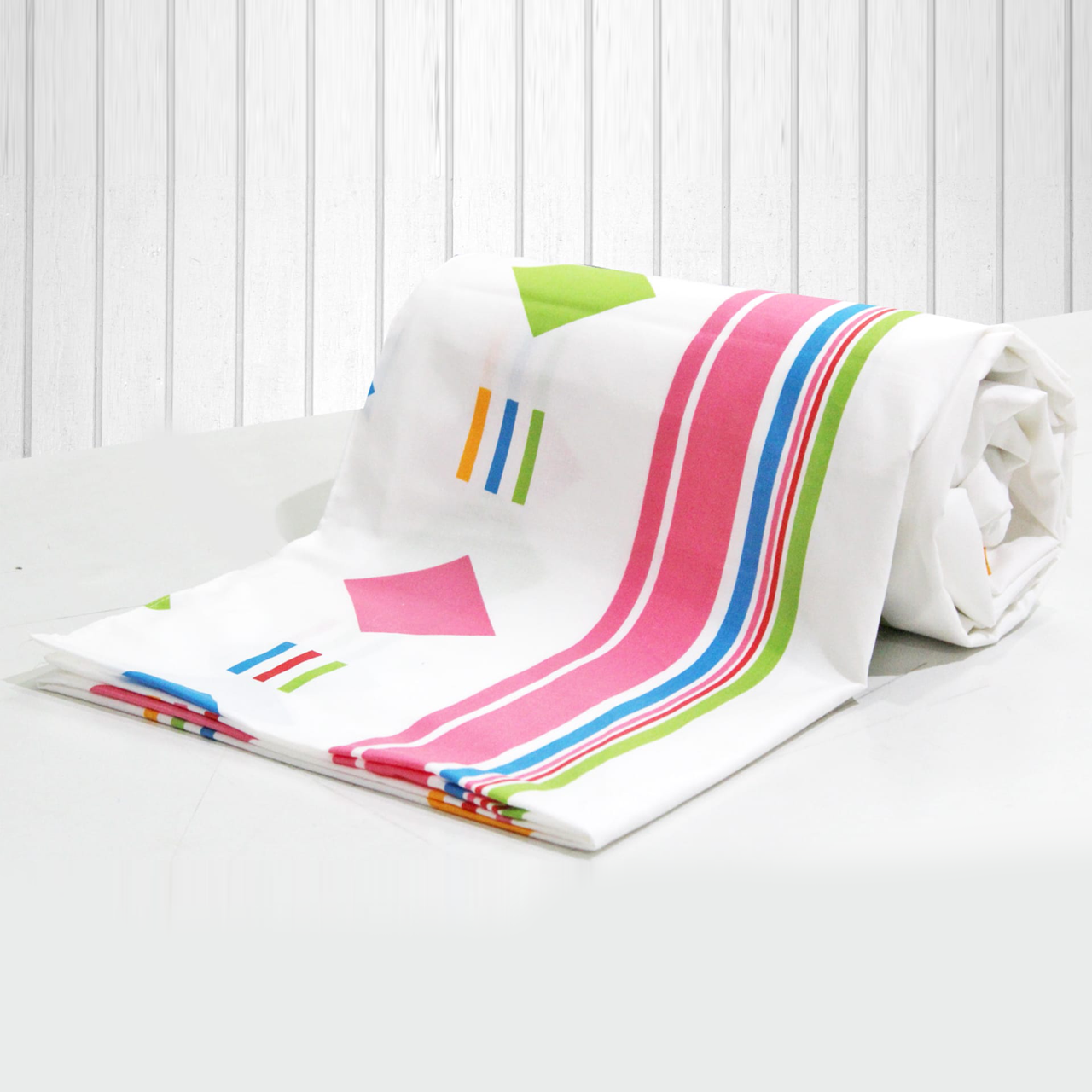 Printed Pink Stripes Geometrical Squares Cotton Duvet Cover with Zipper