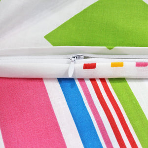 Printed Pink Stripes Geometrical Squares Cotton Duvet Cover with Zipper