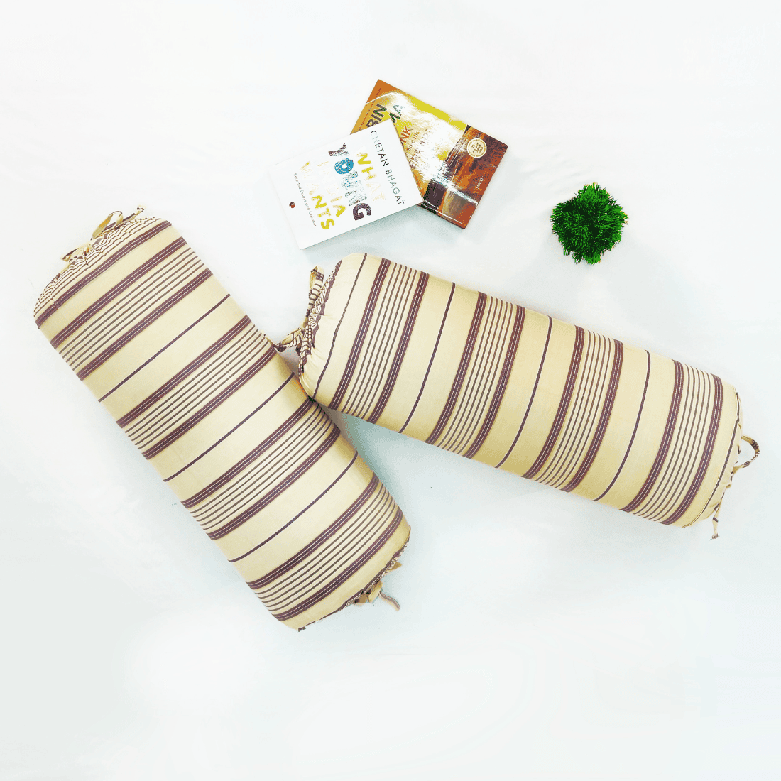 Embossed Purple Stripes Woven Cotton 2 Pcs Bolster Cover set