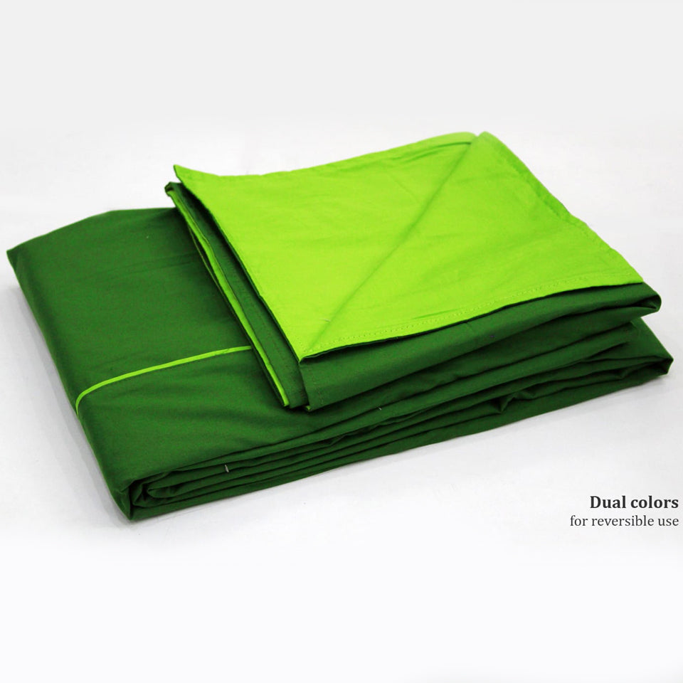 Plain 210 TC Mercerised Cotton Duvet Cover - Bottle Green & Fluorescent Green