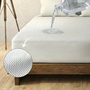 AURAVE Premium Fitted Waterproof Knitted Mattress Protector - White