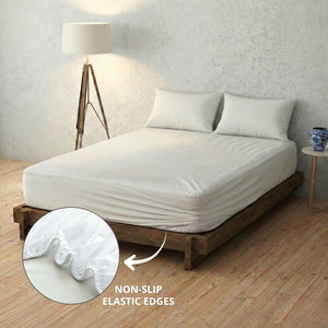 AURAVE Premium Fitted Waterproof Knitted Mattress Protector - White