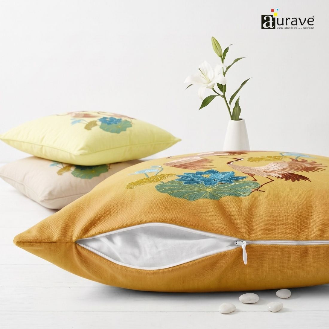 Zari Saras Crane & Lotus DTF Cushion Cover