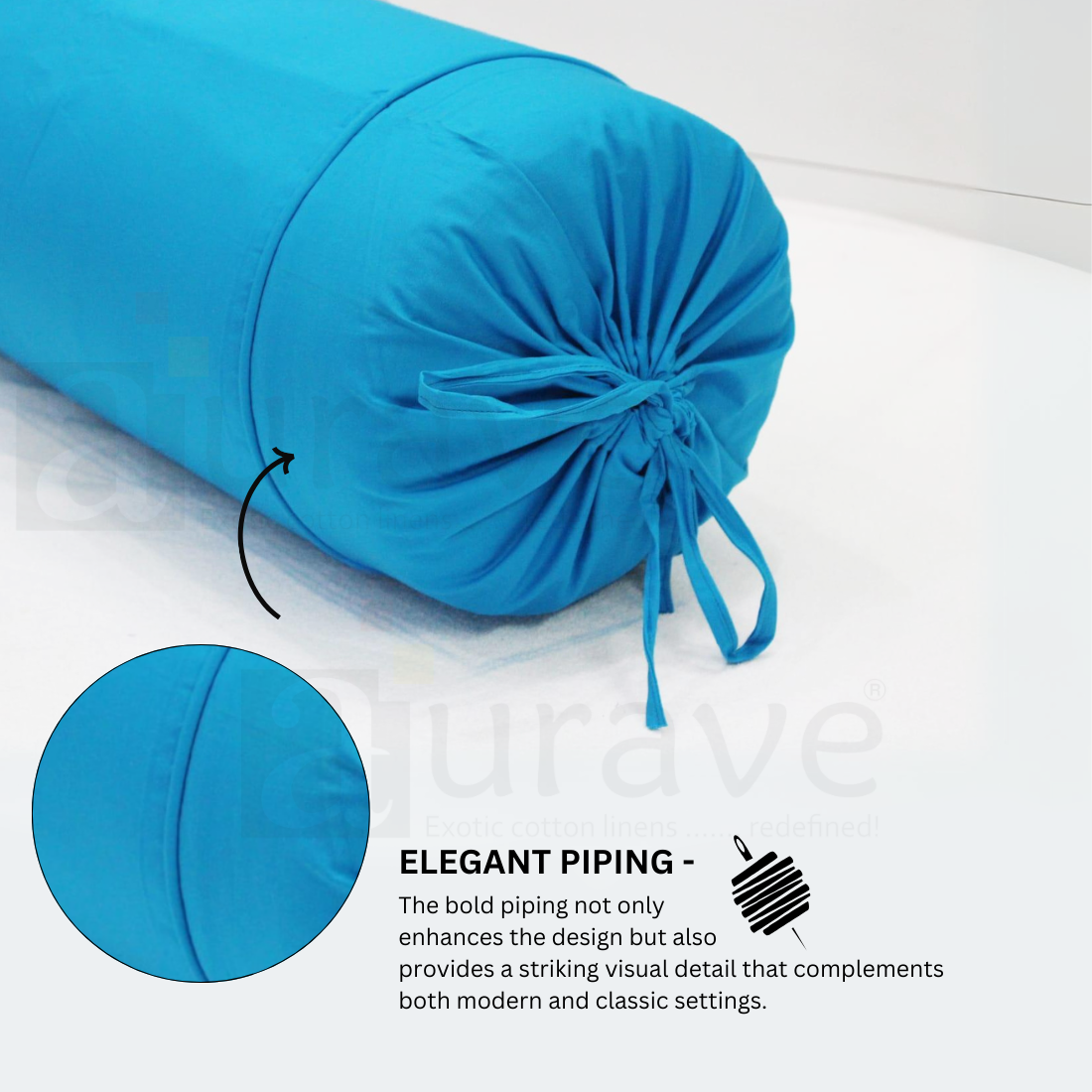 Plain Cotton 2 Pcs Bolster Cover Set - Blue