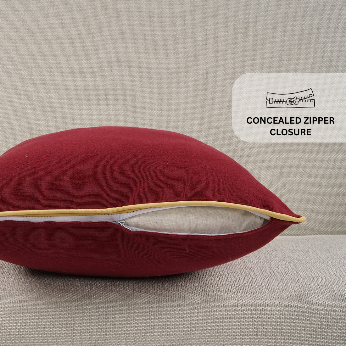 Woven Cotton Corded Stripes 1 Pc Cushion Cover - Burgundy