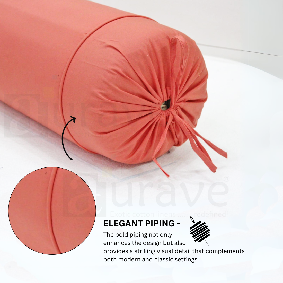 Plain Cotton 2 Pcs Bolster Cover Set - Peach