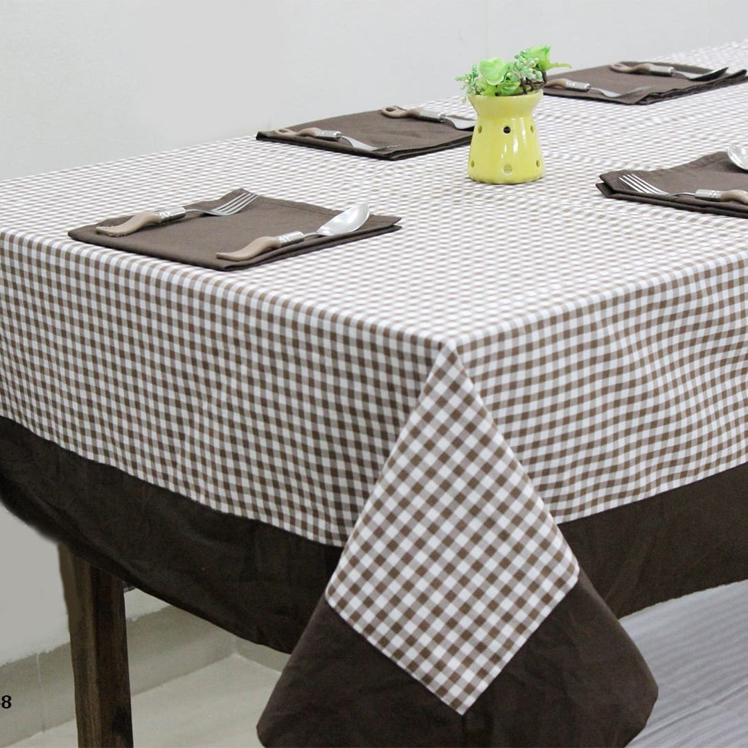 ALPHA Woven Cotton Check 1 Pc Table Cover - Brown