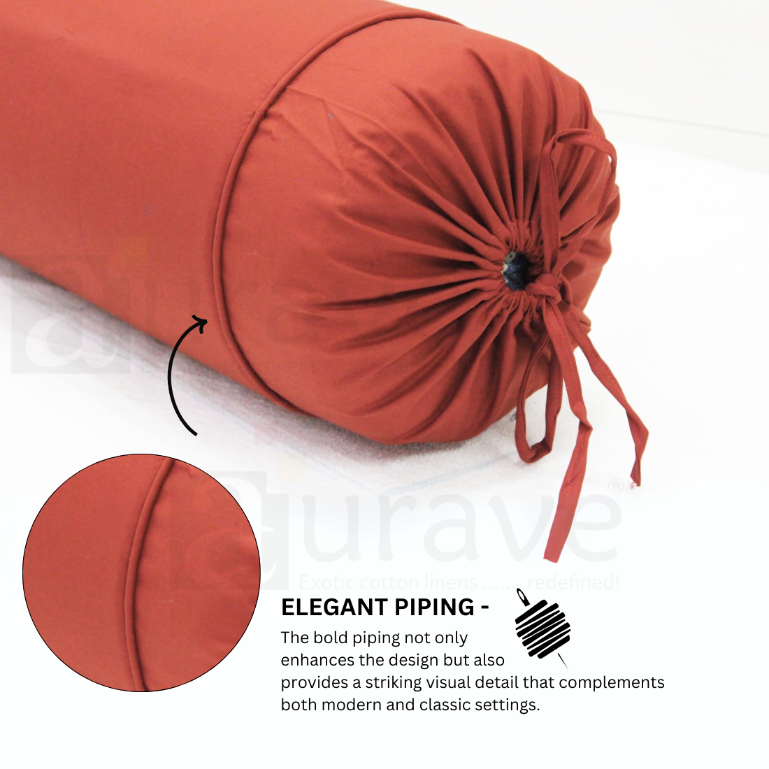 Plain Cotton 2 Pcs Bolster Cover Set - Rust