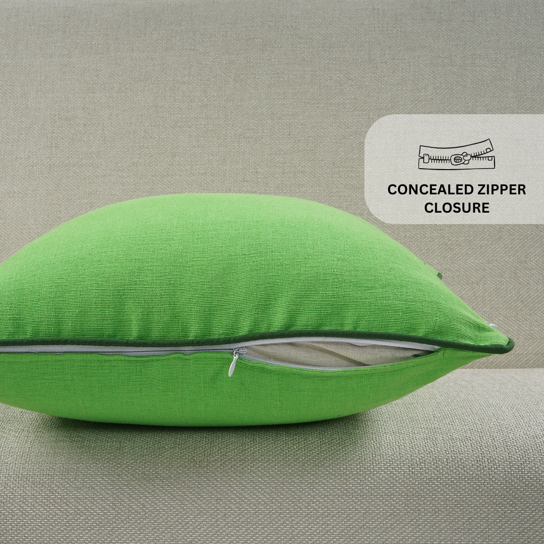 Woven Cotton Corded Stripe 1 Pc Cushion Cover - Flouroscent Green