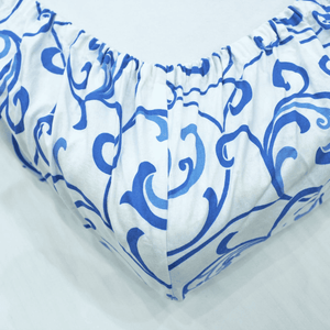 Soft Cotton Floral Print 144 TC Fitted Bedsheet in Blue At Best Prices