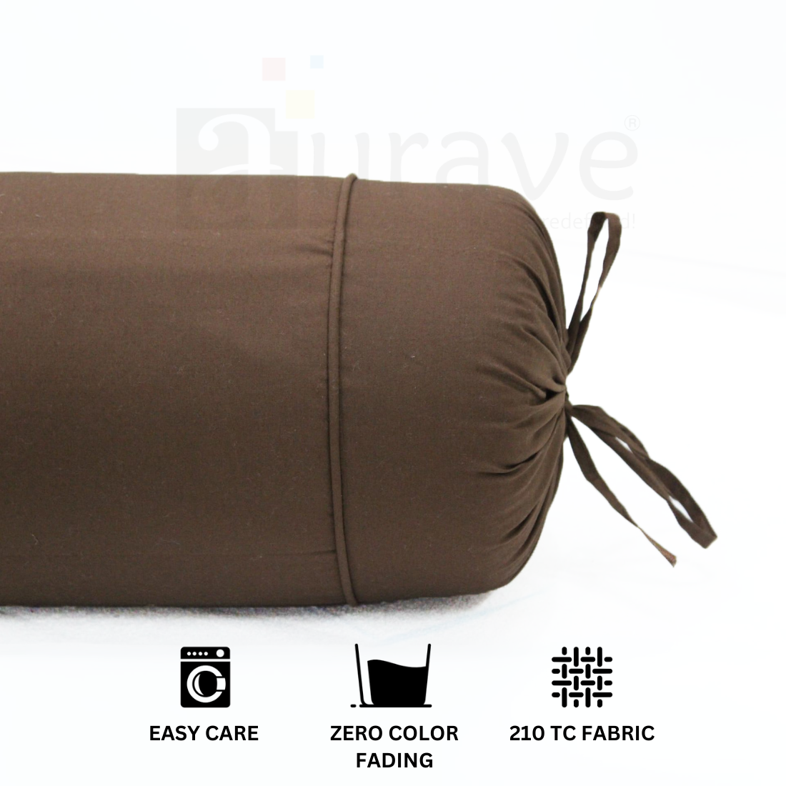 Plain Cotton 2 Pcs Bolster Cover Set - Coffee Brown