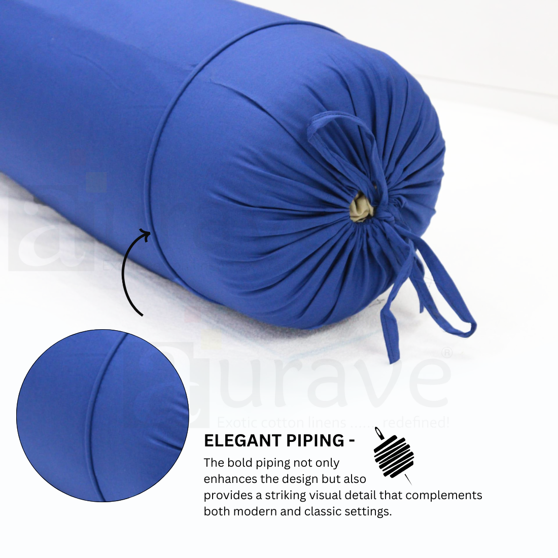 Plain Cotton 2 Pcs Bolster Cover Set - Marine Blue