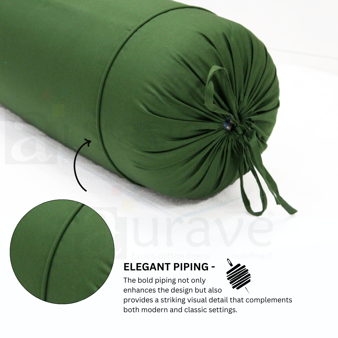 Plain Cotton 2 Pcs Bolster Cover Set - Bottle Green