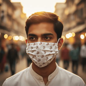 Man wearing a patterned face mask