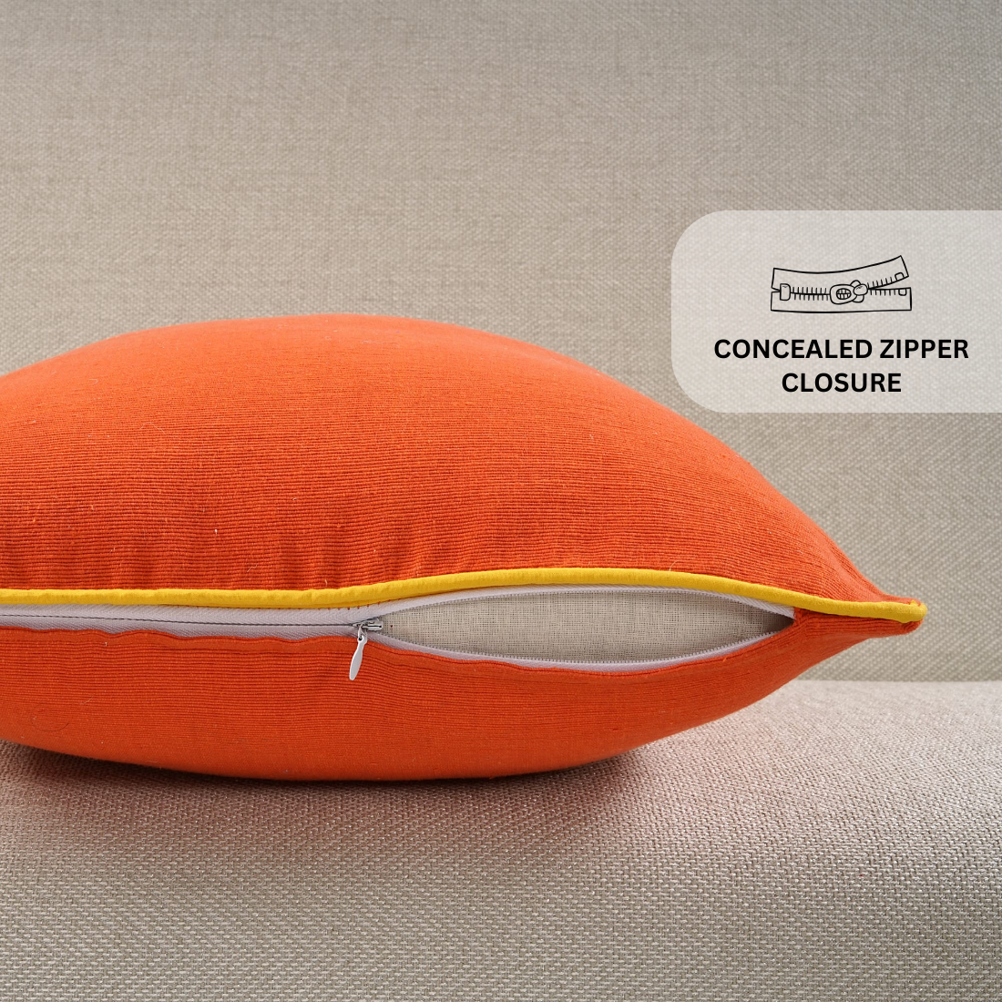 Woven Cotton Corded Stripe 1 Pc Cushion Cover - Orange