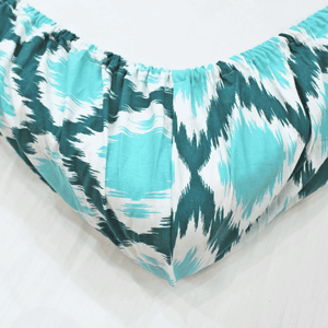 Soft Cotton Ikat Print 144 TC Cotton Fitted Bedsheet In Aqua At Best Prices