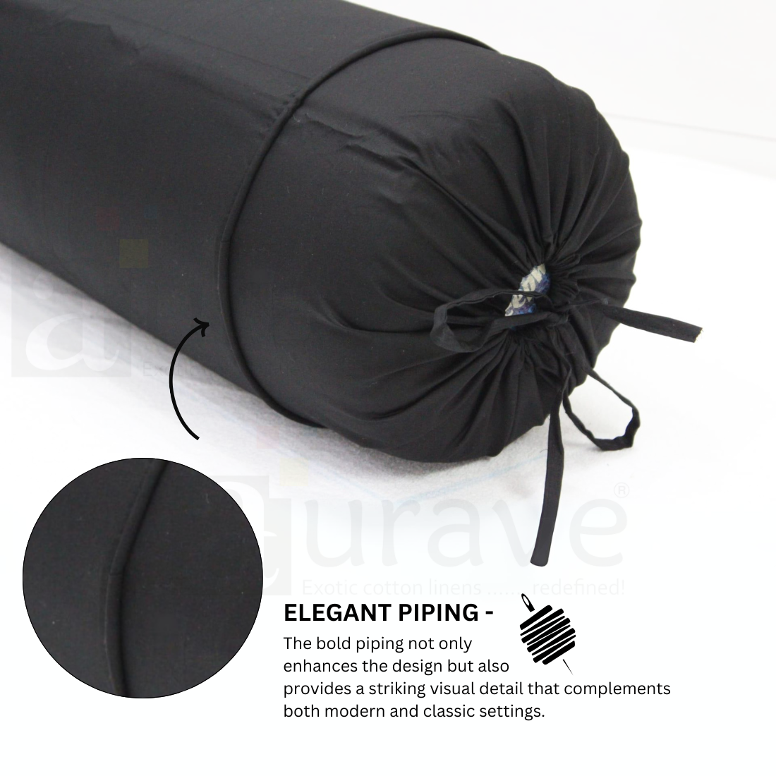 Plain Cotton 2 Pcs Bolster Cover Set - Black