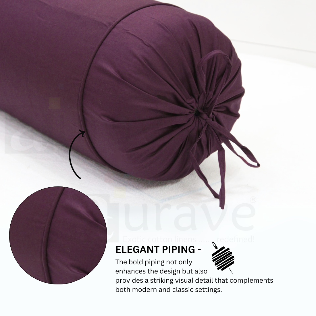 Plain Cotton 2 Pcs Bolster Cover Set - Burgundy