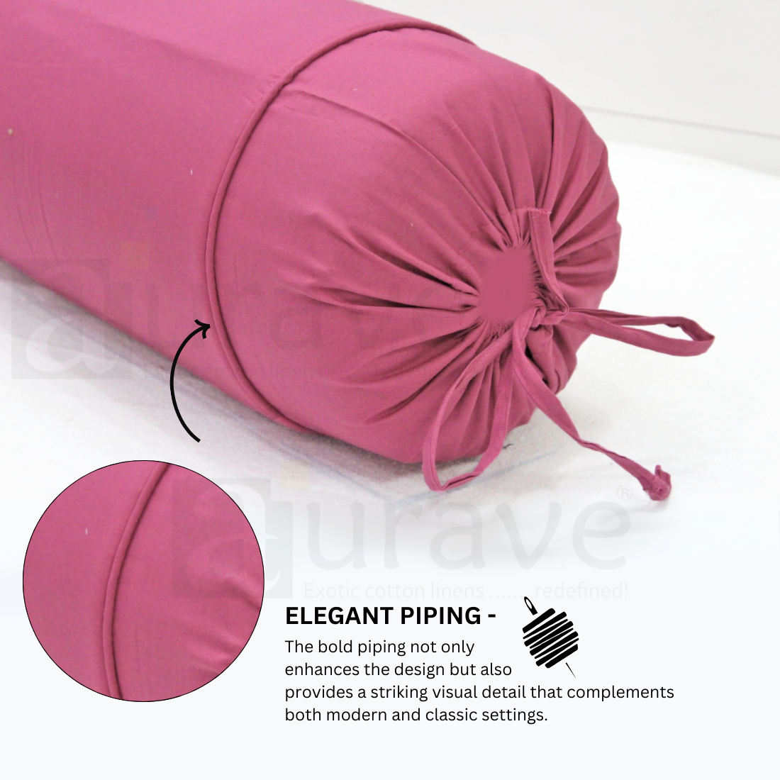 Plain Cotton 2 Pcs Bolster Cover Set - Magenta