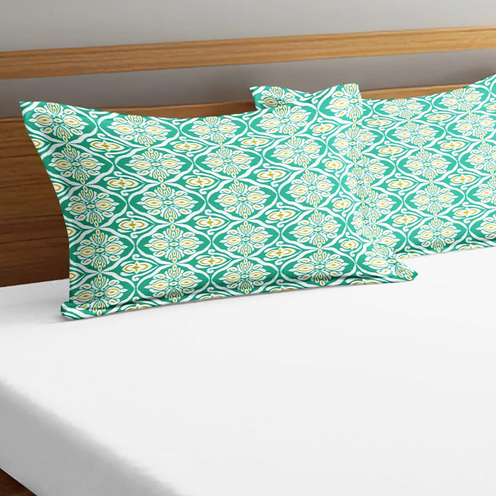 Soft Cotton Ikat Print 144 TC Fitted Bedsheet In Aqua At Best Prices