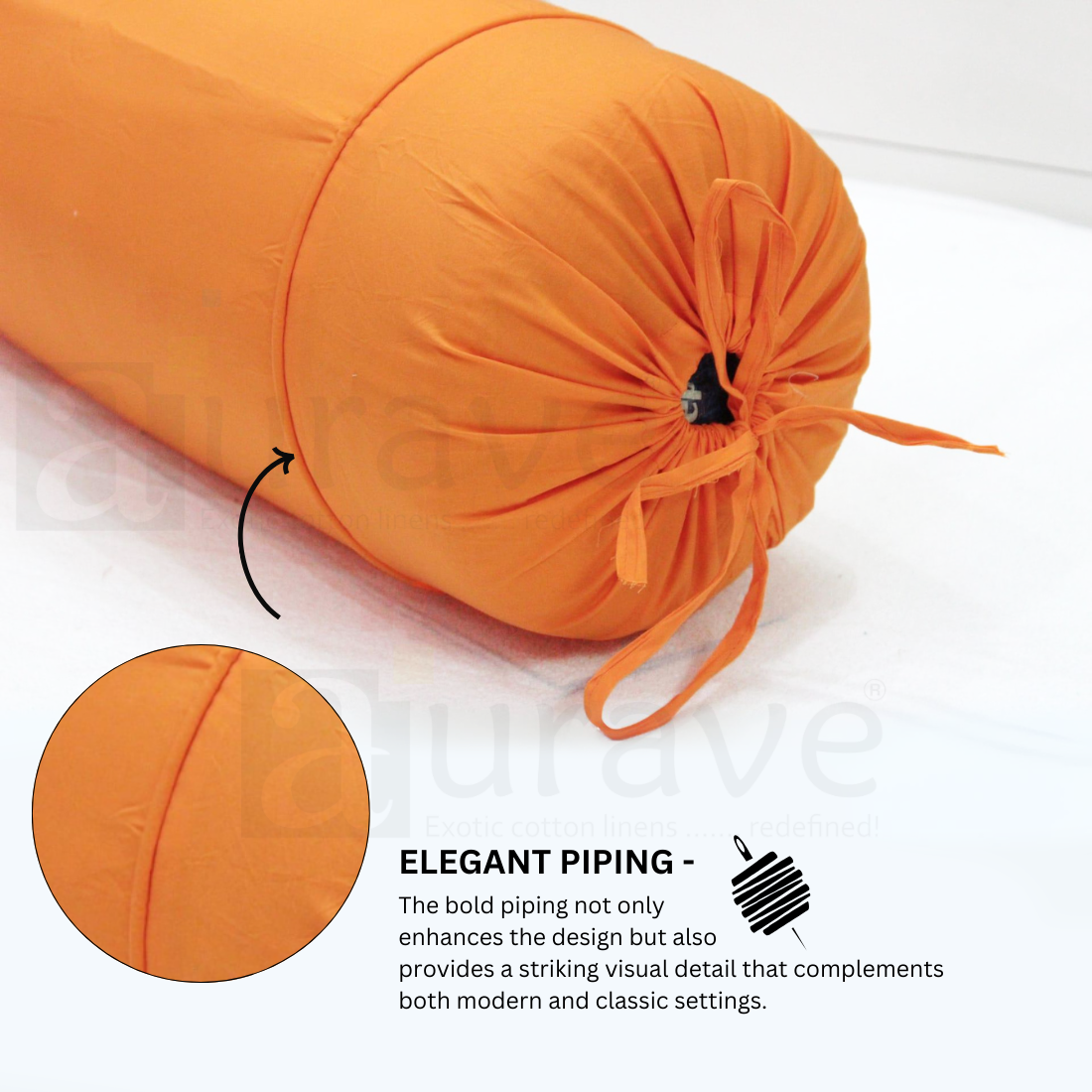 Plain Cotton 2 Pcs Bolster Cover Set - Orange