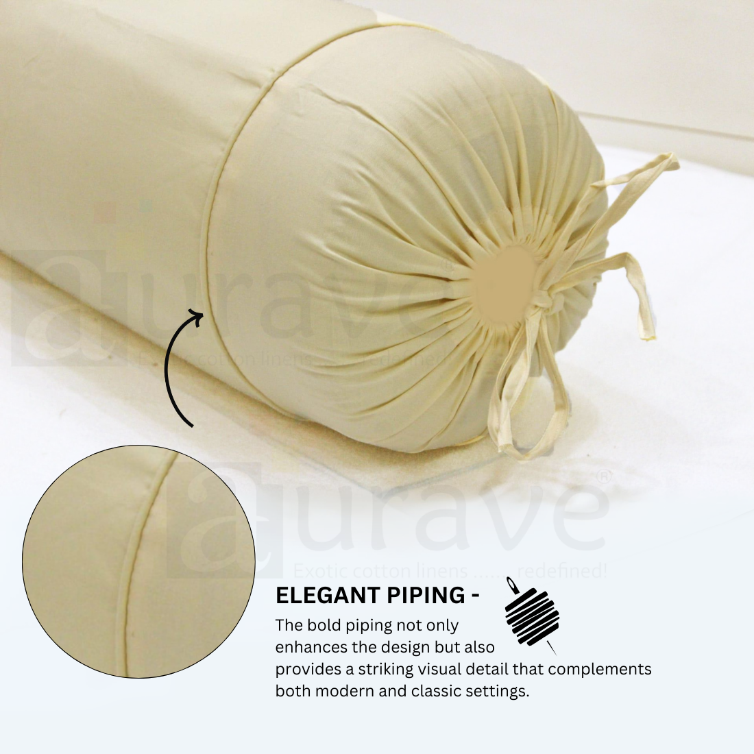Plain Cotton 2 Pcs Bolster Cover Set - Beige