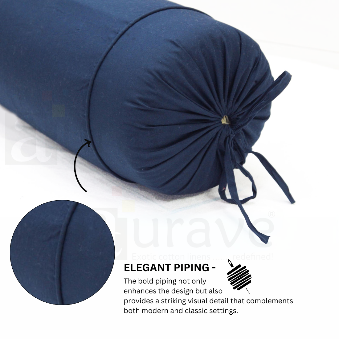 Plain Cotton 2 Pcs Bolster Cover Set - Navy Blue