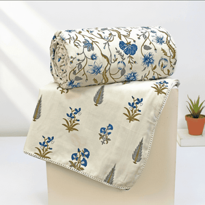 IRIS Designer Border Cotton Reversible Dohar, Blue
