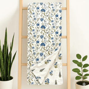 IRIS Designer Border Cotton Reversible Dohar, Blue