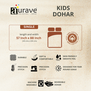 Product label for Kids Dohar by Aurave with specifications and features