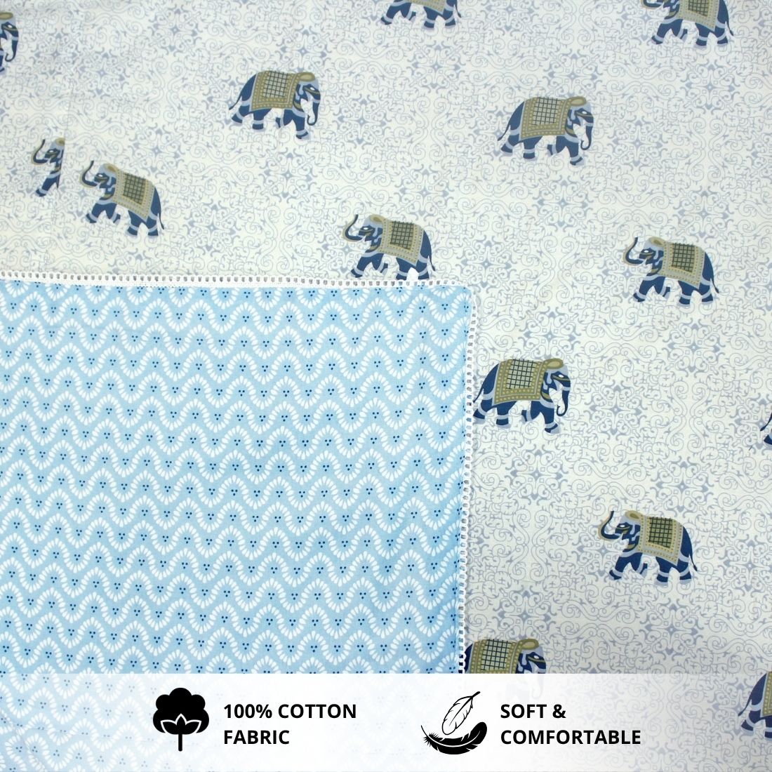 IRIS Designer Border Cotton Reversible Dohar, Blue